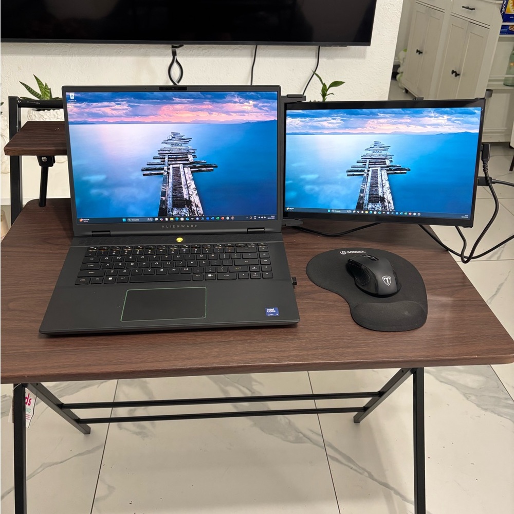 Black Laptop with Dual Monitors